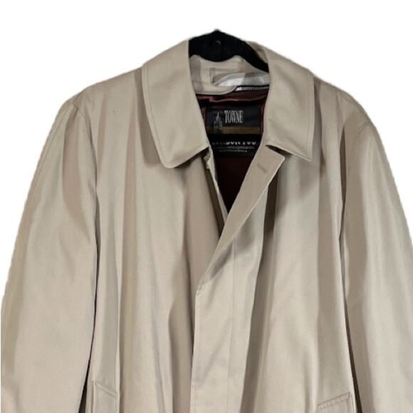 London Fog Towne Men’s Vintage Retro Classic Trench Coat Lined Tan Size 44R - Picture 5 of 12